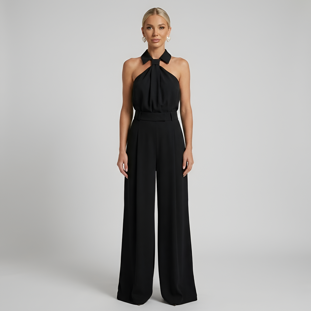 Fleurien | Damen-Jumpsuit mit Neckholder und weitem Bein