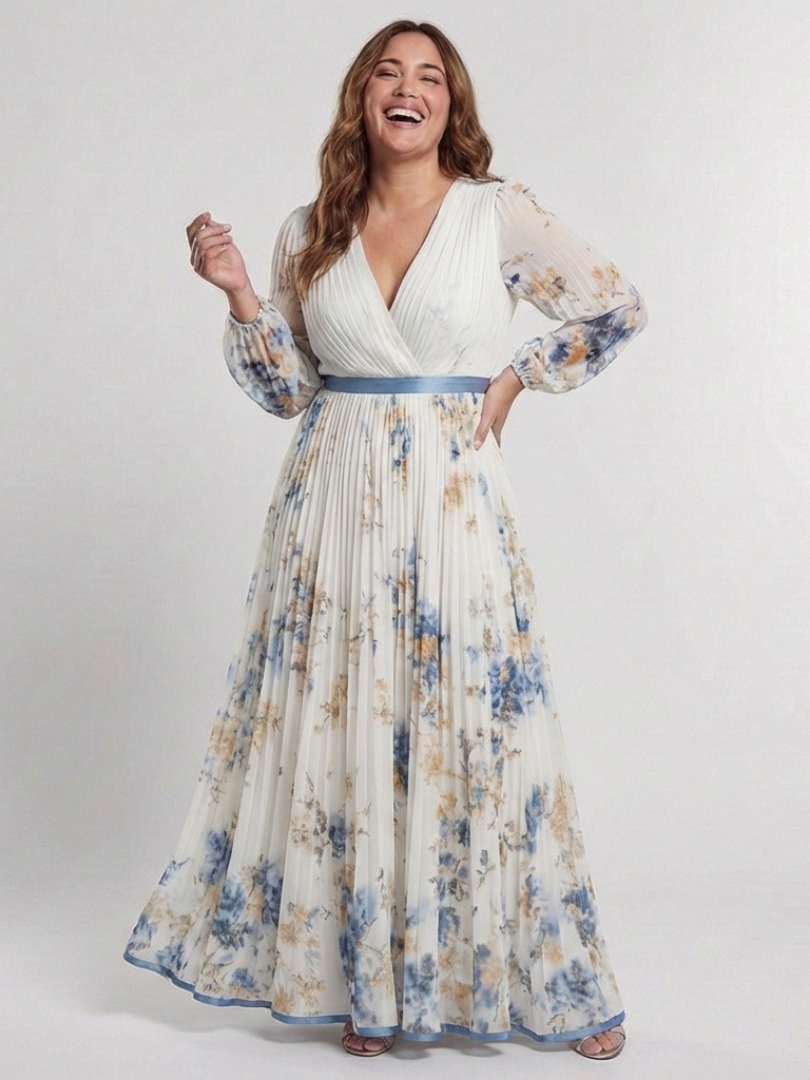 Maxikleid mit langen Ärmeln und V-Ausschnitt im Blumenmuster – Isabels Modehaus (Bild 4)