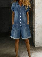 Sofía | Kurze Vintage-Latzhose aus Baumwolle im Denim-Look – Isabels Modehaus