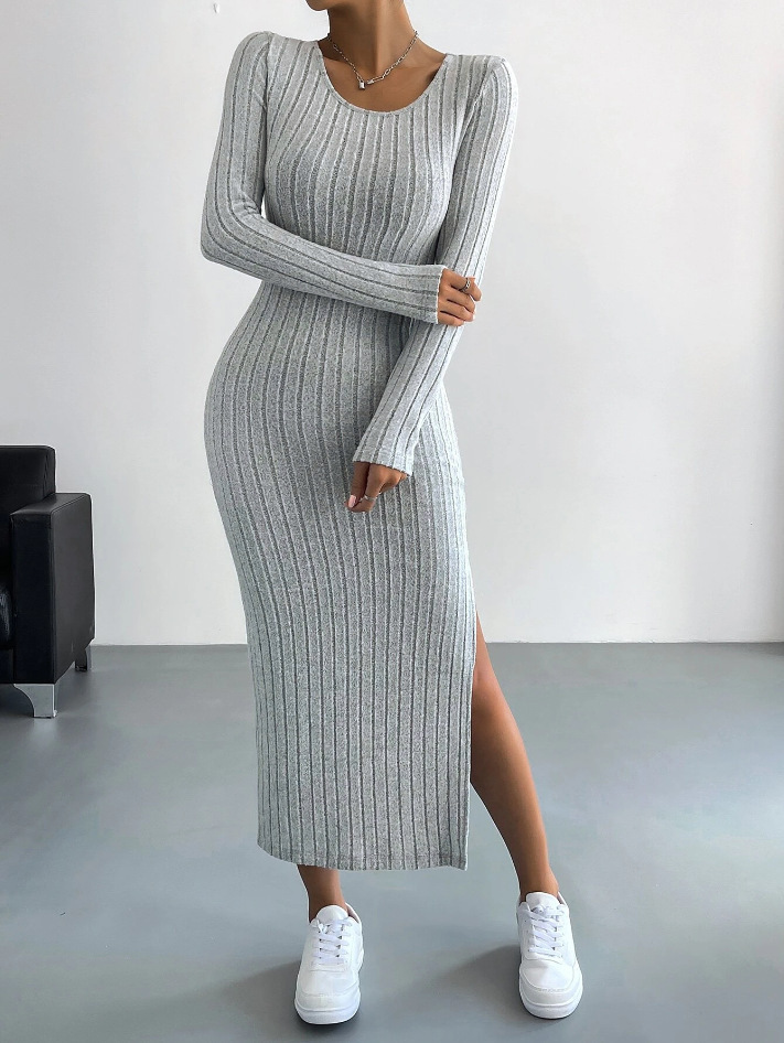 Luxe™ - Geripptes Langärmeliges Bodycon-Kleid aus Strick – Isabels Modehaus (Bild 2)