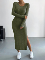 Luxe™ - Geripptes Langärmeliges Bodycon-Kleid aus Strick – Isabels Modehaus