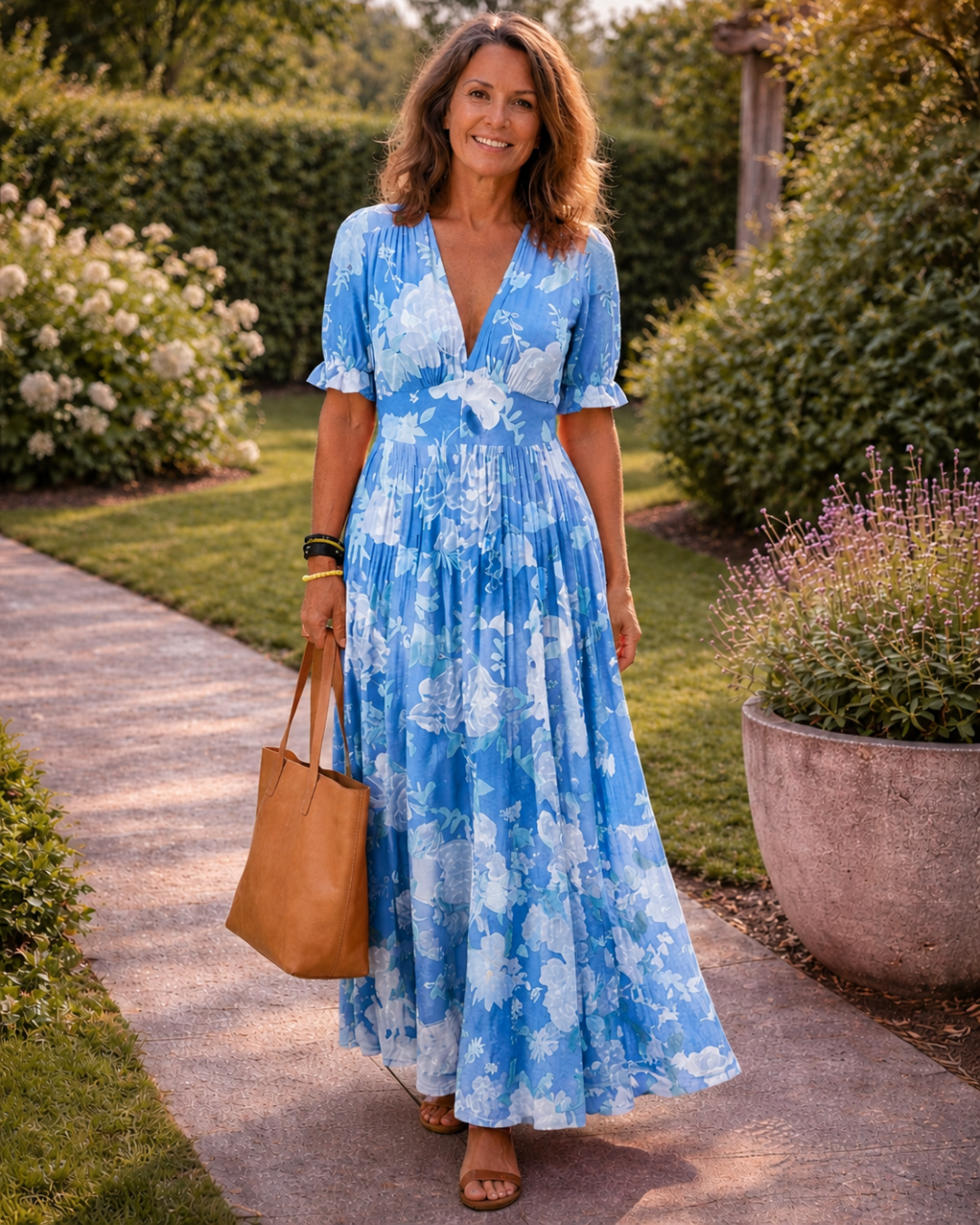 Kurzes ärmelloses V-Ausschnitt Blumen-Midi-Kleid (kopie) – Isabels Modehaus (Bild 2)