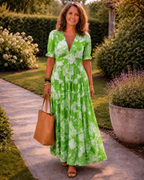 Kurzes ärmelloses V-Ausschnitt Blumen-Midi-Kleid (kopie) – Isabels Modehaus (Bild 3)