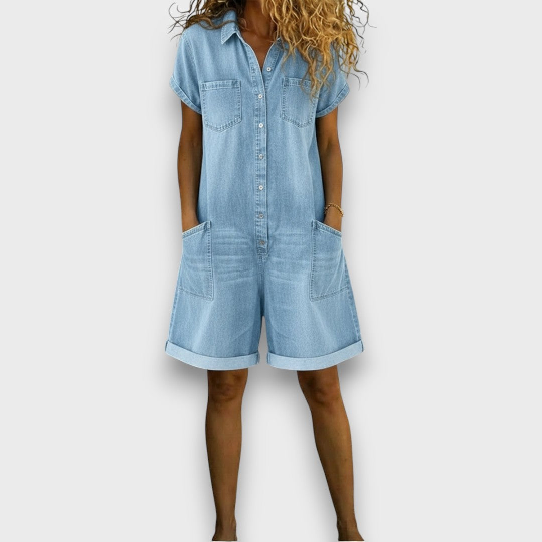 Sofía | Kurze Vintage-Latzhose aus Baumwolle im Denim-Look – Isabels Modehaus (Bild 7)