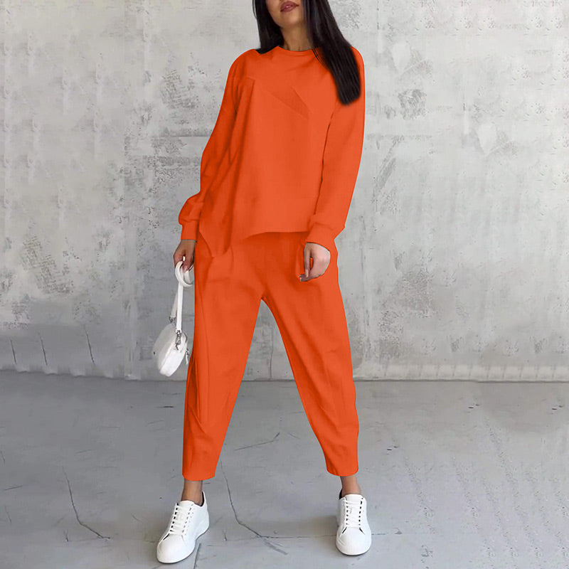 Isabel | Damen Langarm-Sweatshirts mit unregelmäßigem Saum & Hosen-Set