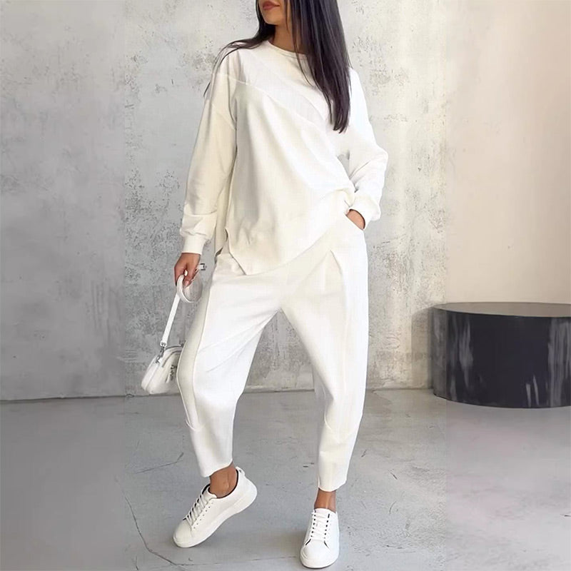 Isabel | Damen Langarm-Sweatshirts mit unregelmäßigem Saum & Hosen-Set