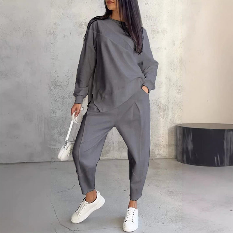 Isabel | Damen Langarm-Sweatshirts mit unregelmäßigem Saum & Hosen-Set