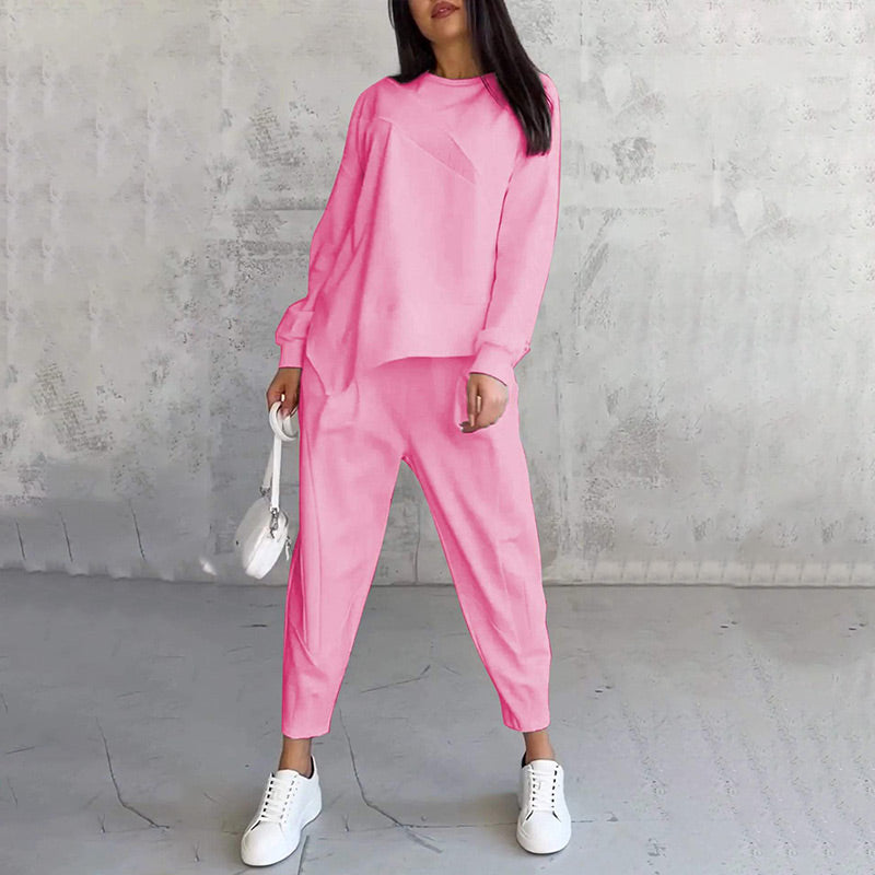 Isabel | Damen Langarm-Sweatshirts mit unregelmäßigem Saum & Hosen-Set