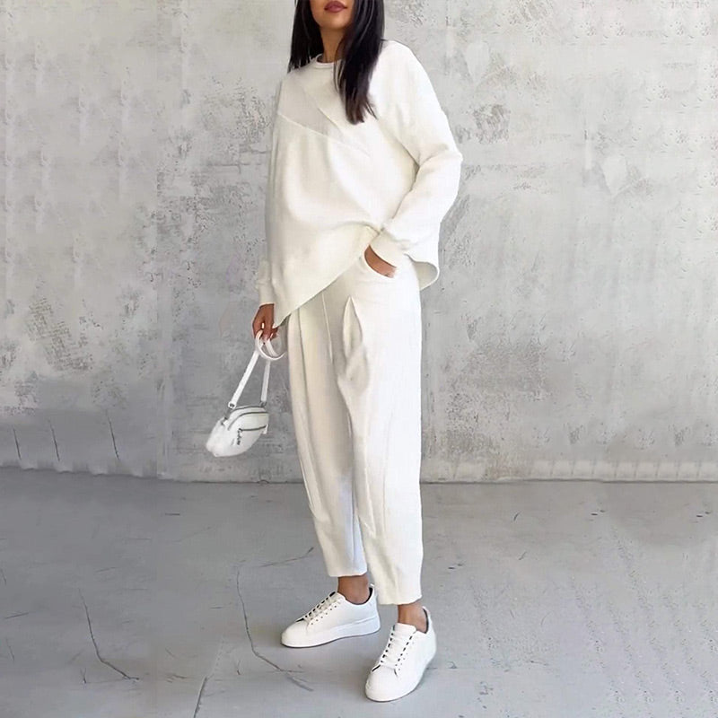 Isabel | Damen Langarm-Sweatshirts mit unregelmäßigem Saum & Hosen-Set