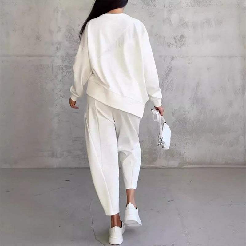 Isabel | Damen Langarm-Sweatshirts mit unregelmäßigem Saum & Hosen-Set