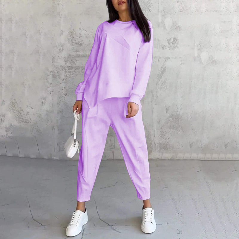 Isabel | Damen Langarm-Sweatshirts mit unregelmäßigem Saum & Hosen-Set